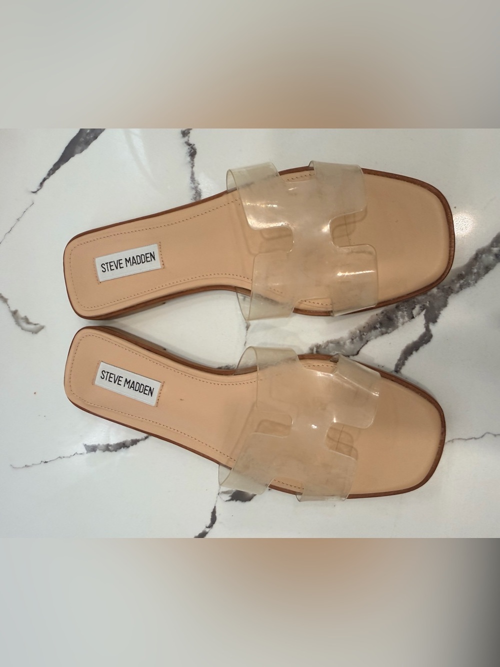 Steve Madden Clear Strap Nude Slide Sandals